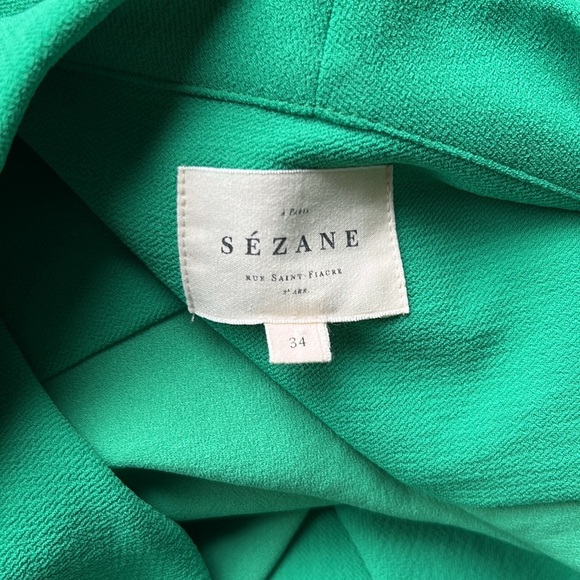 Sezane Abelia Blouse Green Faux Wrap Top Vneck Draped Shirt Long Sleeve 34 US XS - Picture 7 of 13